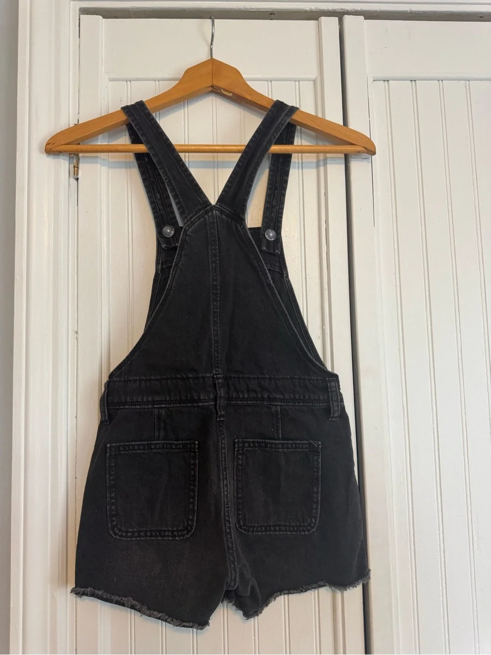 Old Navy Black Short Denim Overalls with Frayed Hem